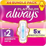 Always Platinum Day Size 2 Sanitary Towels with Wings Moderate Flow 18 Pads x4