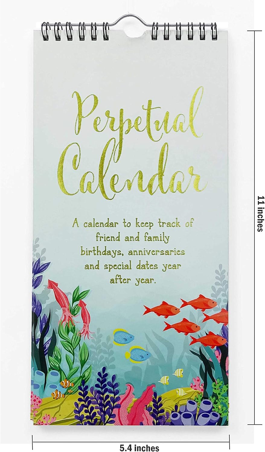 Inkdotpot Aquatic Perpetual Calendar Birthday Wall Hanging Anniversary Special Event Reminder Gold Foil Print Calendar Book Journal Stationary Wall Hanging Birthday Gift Card Planner Organizer - Image 4