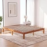 DUMOS Solid Wood Platform Queen Bed Frame, 12inch Wooden Mattress Foundation with Sturdy Wood Slat Support, No Box Spring Needed, Under Bed Storage, Natural Pine