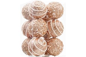 ChrisWish Rose Gold Christmas Ball Ornaments, Christmas Ball Decorations Shatterproof Plastic Hanging Pearl Balls for Holiday Party(70mm/2.76", 12ct)