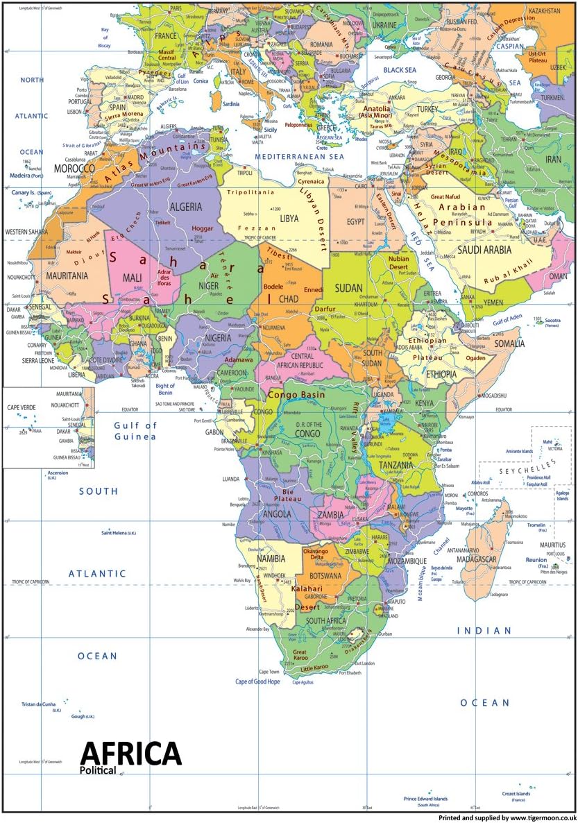 Asie Carte Physique A1 Taille 59.4 X 84.1cm - Papier Laminé