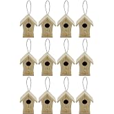 Creative Hobbies 12-Pack of Mini Wooden Bird Houses to Paint, with Hanging Cords, Unfinished DIY Design Your Own Great for Crafts, Weddings, Bible Camp and More!
