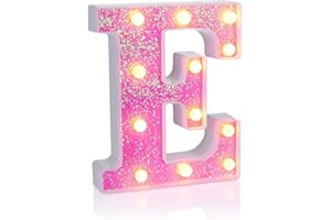 Foaky Pink Light up Letters，Pink Party Decorations,Girls Room Decor,Glitter Light Up Letters,Alphabet Letter Sign for Night Light Birthday Party Girls Gifts, Home Bar Decoration（E）