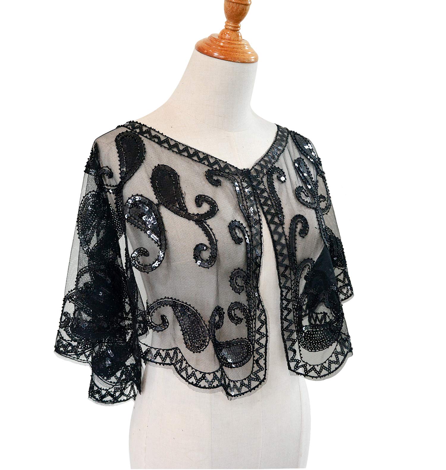 ZAKIA Women's Women's Vintage 1920s Shawl Beaded Sequin Bolero Flapper Evening Cape ZAKIA Women's Women's Vintage 1920s Shawl Beaded Sequin Bolero Flapper Evening Cape