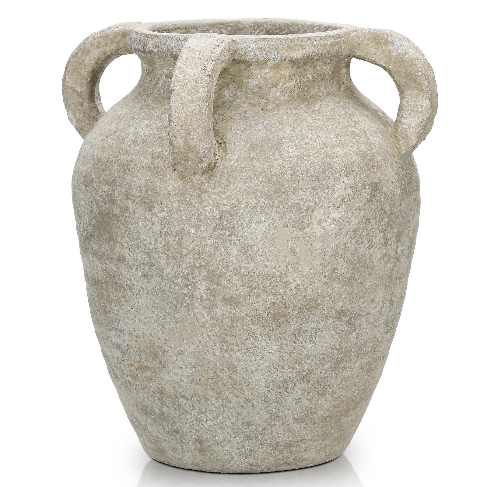 Photo 1 of Handmade Flower Vase, 9.8" Tall Terracotta Vase, Vintage Ceramic vase, Rustic Green Antique Decor with 4 Handles, Wide Mouth, Matte Finish for Home Office Resto Café Décor