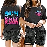 Sun Salt Sand Shirts Summer Beach Coconut Tree Tee Graphic Hawaiian Girls Trip Vacation Loose Short Sleeve Tops