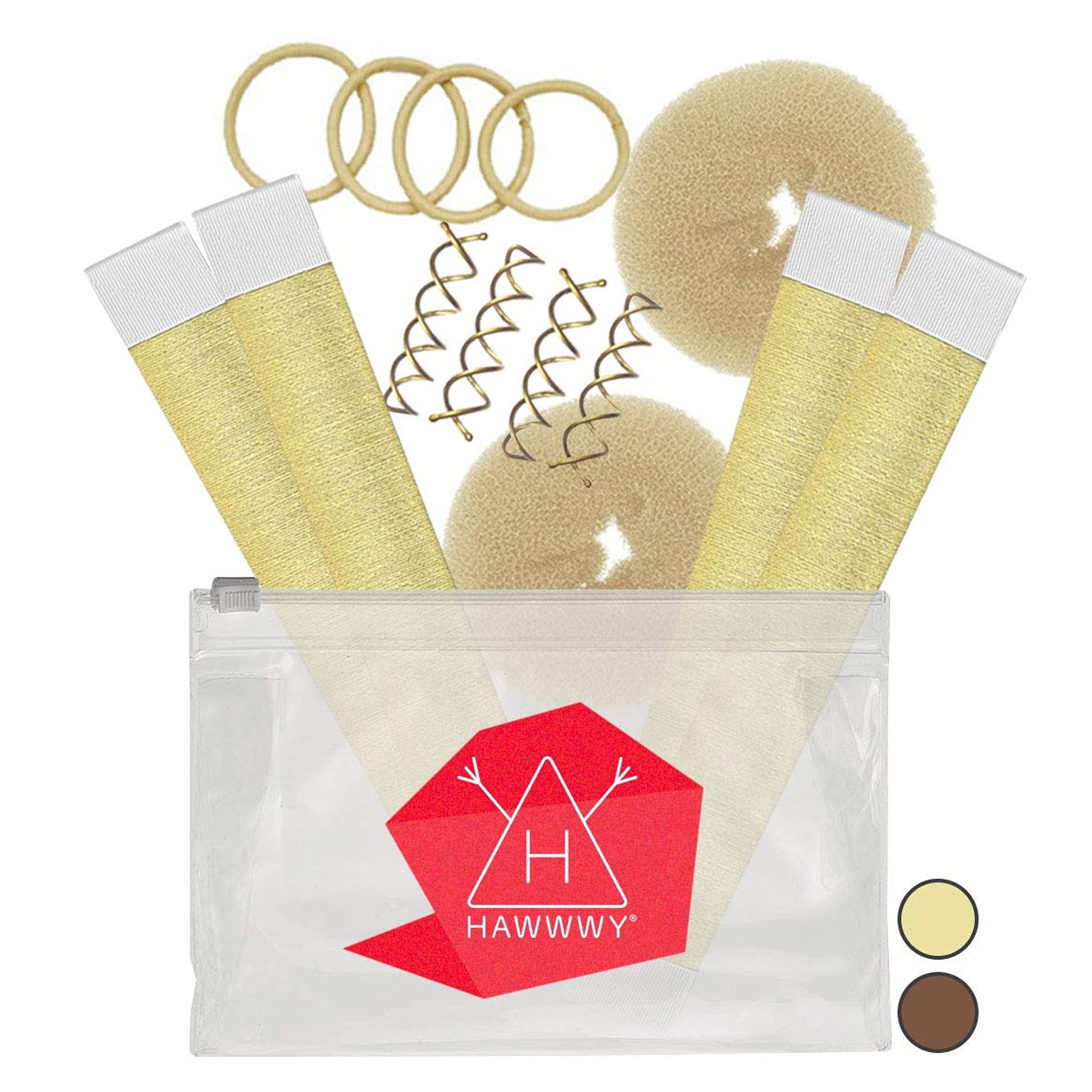 Hawwwy 12-Piece Hair Bun Maker Kit - Donut Bun Accessories for Updos, Ballet Buns, and Twists - Ideal Hair Tools for Women, Girls, and Teens - Includes 2 Donuts, 2 Magic Snap Rolls, and 4 Spin Pins
