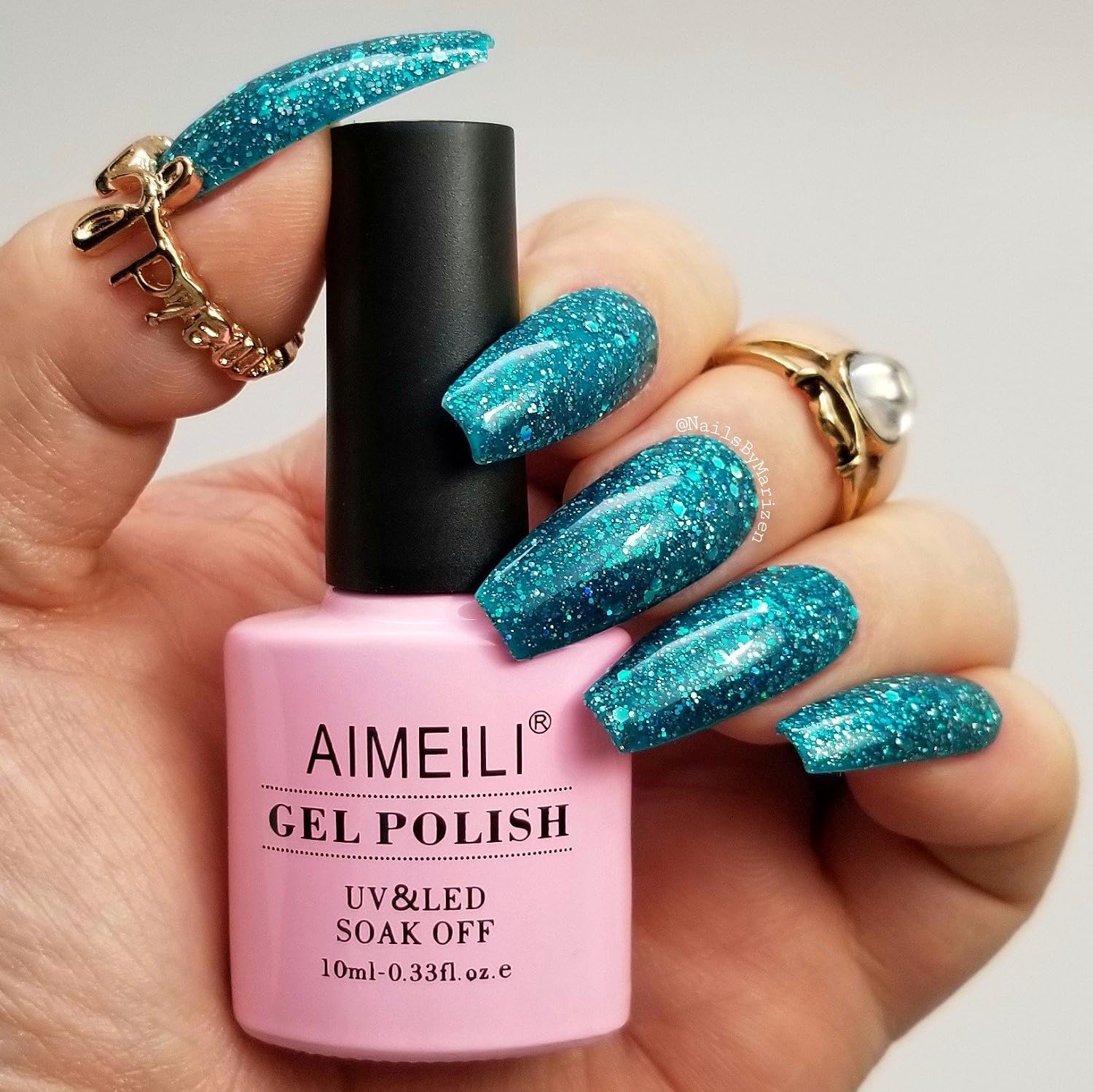 AIMEILI Soak Off UV LED Gel Nail Polish - Diamond Glitter Teal Blue Green (044) 10ml, 10 ml (Pack of 1) - Image 3