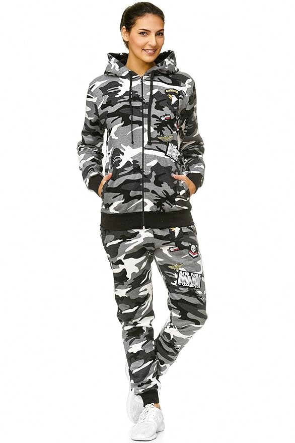 Violento Damen Jogging-Anzug | USA Patches Strick 685 | Trainings-Anzug aus 100% Baumwolle | Sporthose+Hoodie | Sport-Anzug |