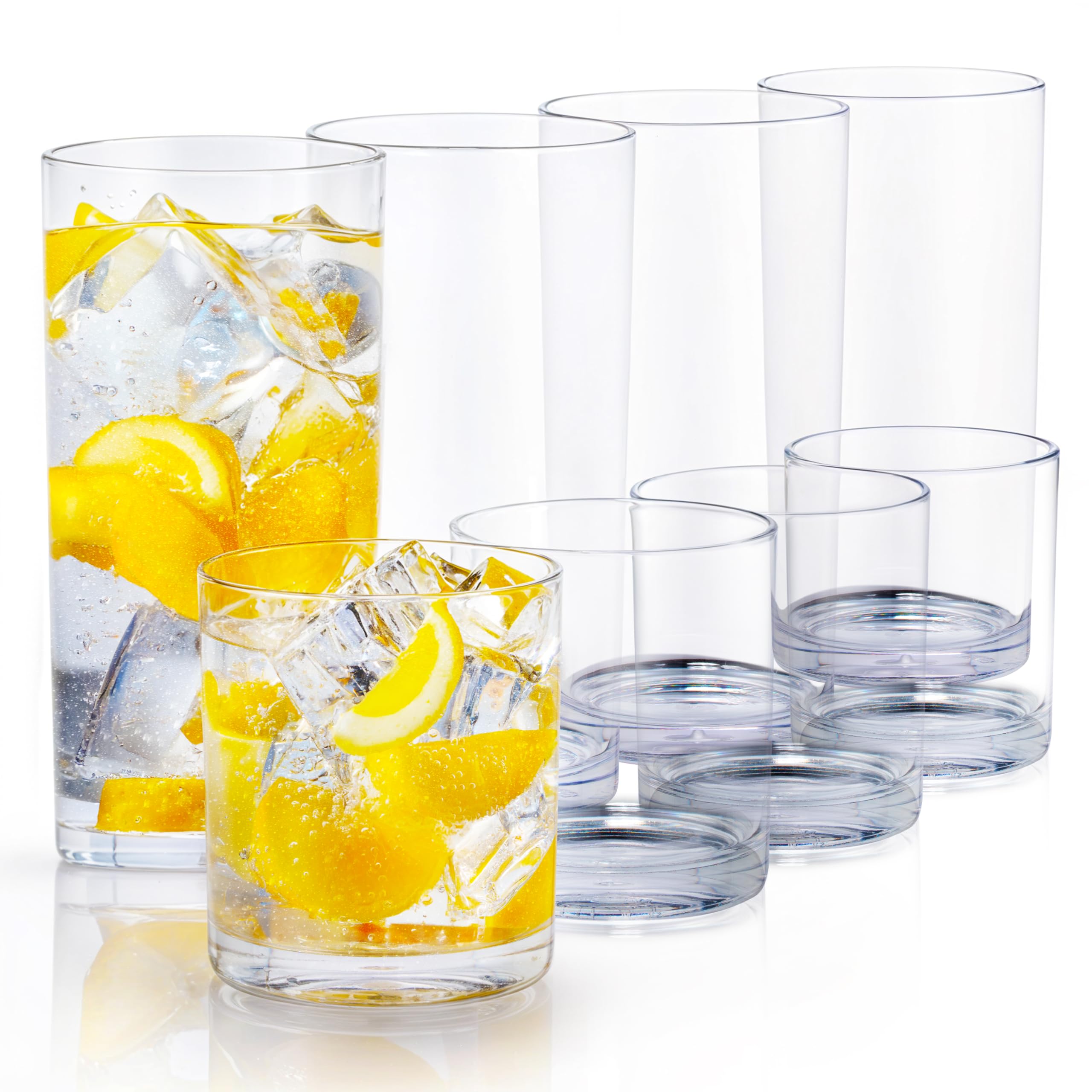 Zulay Kitchen Acrylic Glasses Drinkware - 8 Piece Unbreakable Plastic Tumblers - BPA-Free, Reusable Plastic Drinking Glasses for Home & Outdoors - Stackable, Lead-Free & Dishwasher Safe - (12&16oz)