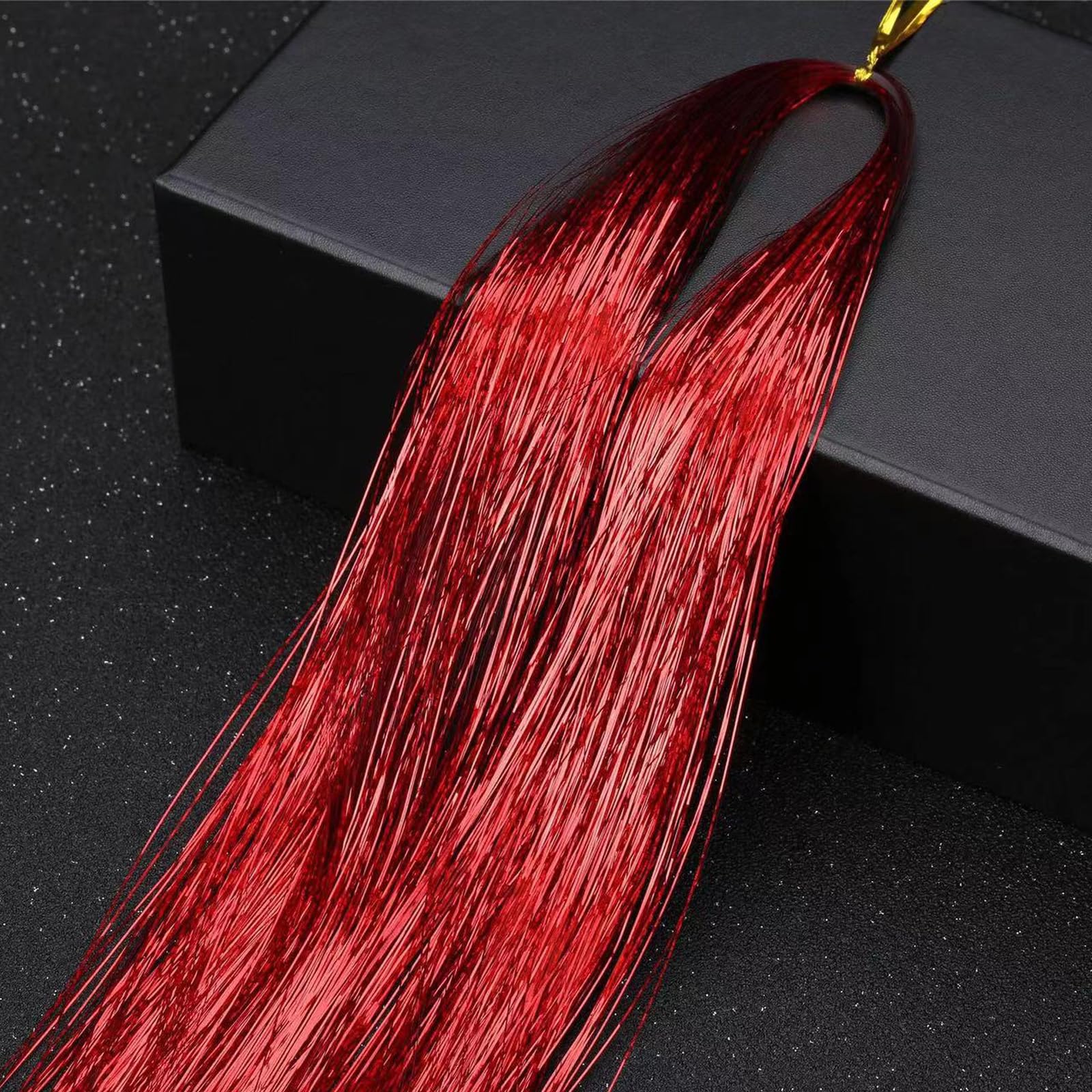 Leliafleury 1000 Strands Red Hair Tinsel 120cm Straight Glitter Hair Strands for Party Cosplay