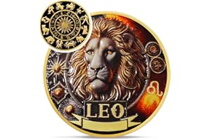 IELCJJ Cool Leo 12 Zodiac Challenge Coin - Twelve Constellations Leo Protective Talisman Coin - Divination Tarot Zodiac Signs Coin - Meaningful Star Good Luck Charms Zodiac Gifts for Men Women Friend Kid
