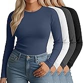 Sweetyweee 4 Pack Women's Plus Size Thermal Shirts, Fleece Crew Neck Long Sleeve Underwear Tops Slim Fitted Base Layer