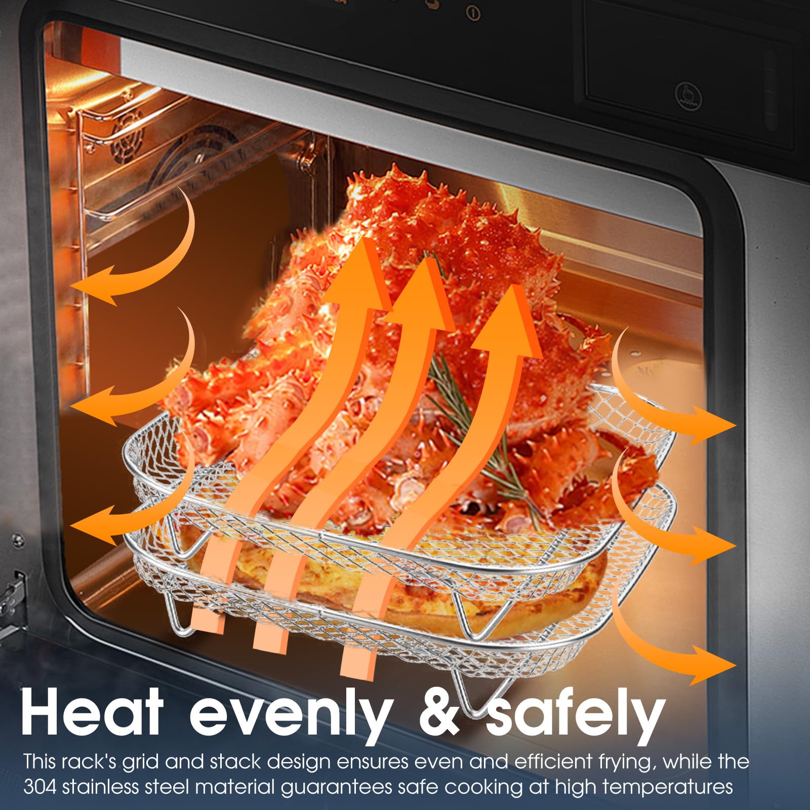 Dual-Layer Air Fryer Rack Set with Elevated and Regular Support Legs. 304 Stainless Steel Mesh Baskets, Square Air Fryer Accessories for Cosori, Instant Vortex, Chefman, Ninja Foodi Grill.