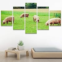 SIGNWIN 5 Panel Canvas Wall Art Modern Art Animals Cow Expressive Farmhouse/Country Multicolor Photography Sheep for Home Decorations Ready to Hang - 60