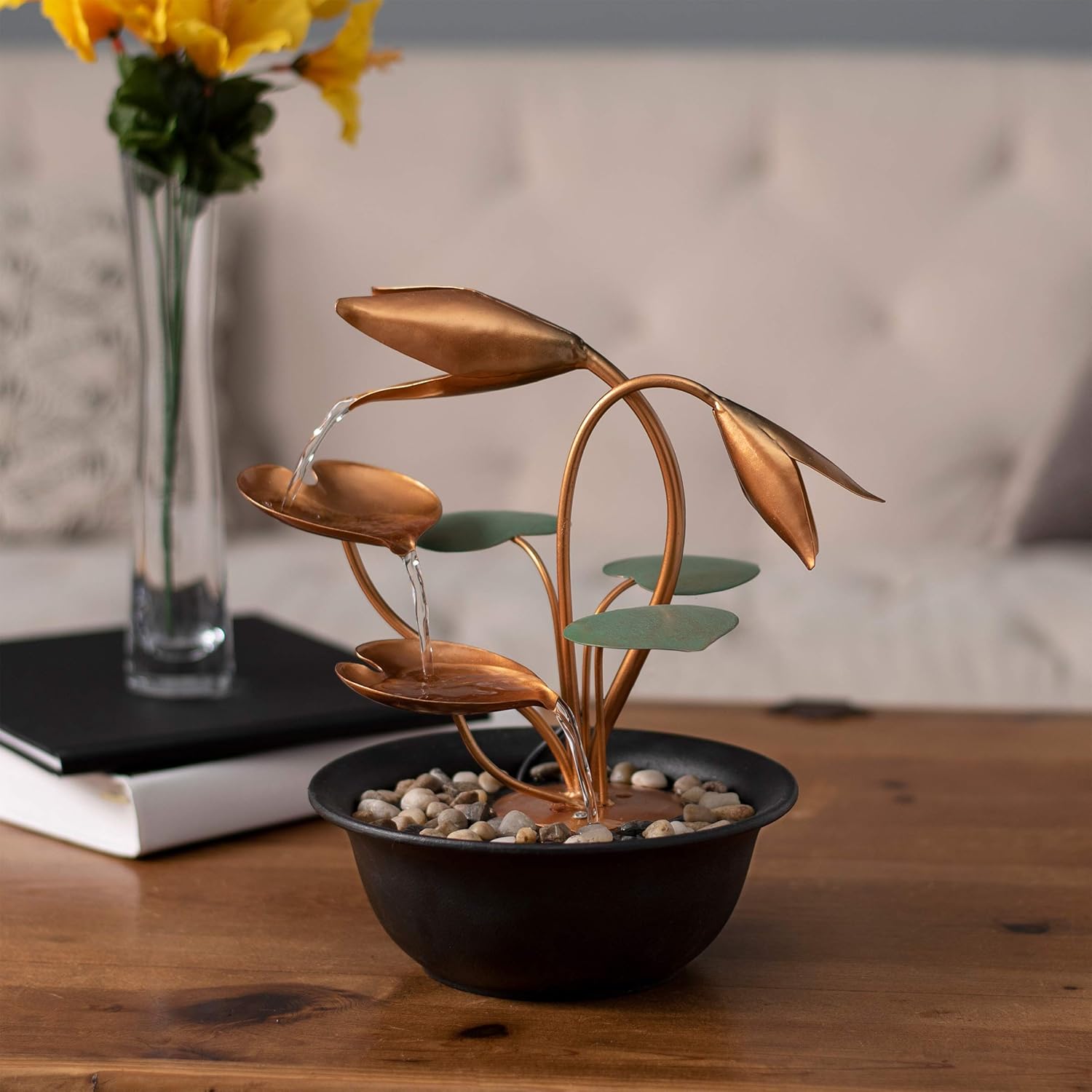 Pure Garden 50-LG5061 Tabletop Fountain-10.5” Cascading Water Over Metal Flowers and Leaves, Electric Pump, Soothing Indoor Waterfall for Home Décor, 10.5 inches : Garden & Outdoor