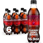 Coca-Cola Zero Sugar Cherry Soda Soft Drink Bottles, 16.9 fl oz, 6 Pack | Zero calorie, carbonated drink with cherry flavor