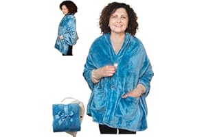 EzrAllora Fleece Poncho Blanket -No Sleeves- Lightweight Warm Wrap Shawl - Wearable Blanket - Lap Blanket - Gift for Grandma