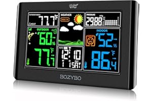 BOZYBO Weather Station Wireless Indoor Outdoor Thermometer: Digital Weather Thermometer with Atomic Clock Temperature Humidity Monitor with Calendar Adjustable Backlight and Calendar
