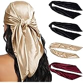 HBselect 4PCS Head Scarf for Women 35” Head Scarves Silk Like Satin Neck Scarfs Square Bandana Hair Wraps Scarf for Sleeping