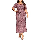 Ever-Pretty Plus Women's Short Sleeves Bodycon Sequin Ball Gown Maxi Plus Size Formal Evening Dresses Vestidos De Fiesta