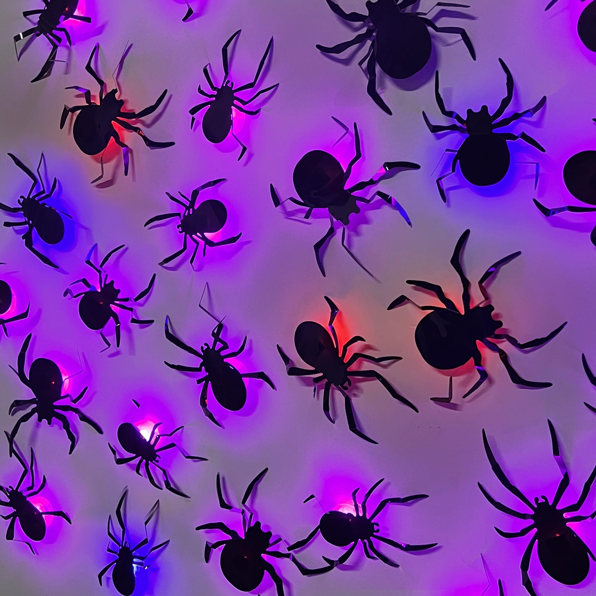 Photo 1 of DR.DUDU 36 Pack Halloween Spider Wall Decor, 3D Window Stickers with Multi-Color LEDs, Removable Light up Spiders Wall Decals for Bathroom Home Door Party Indoor & Outdoor Decorations (Assorted Sizes)