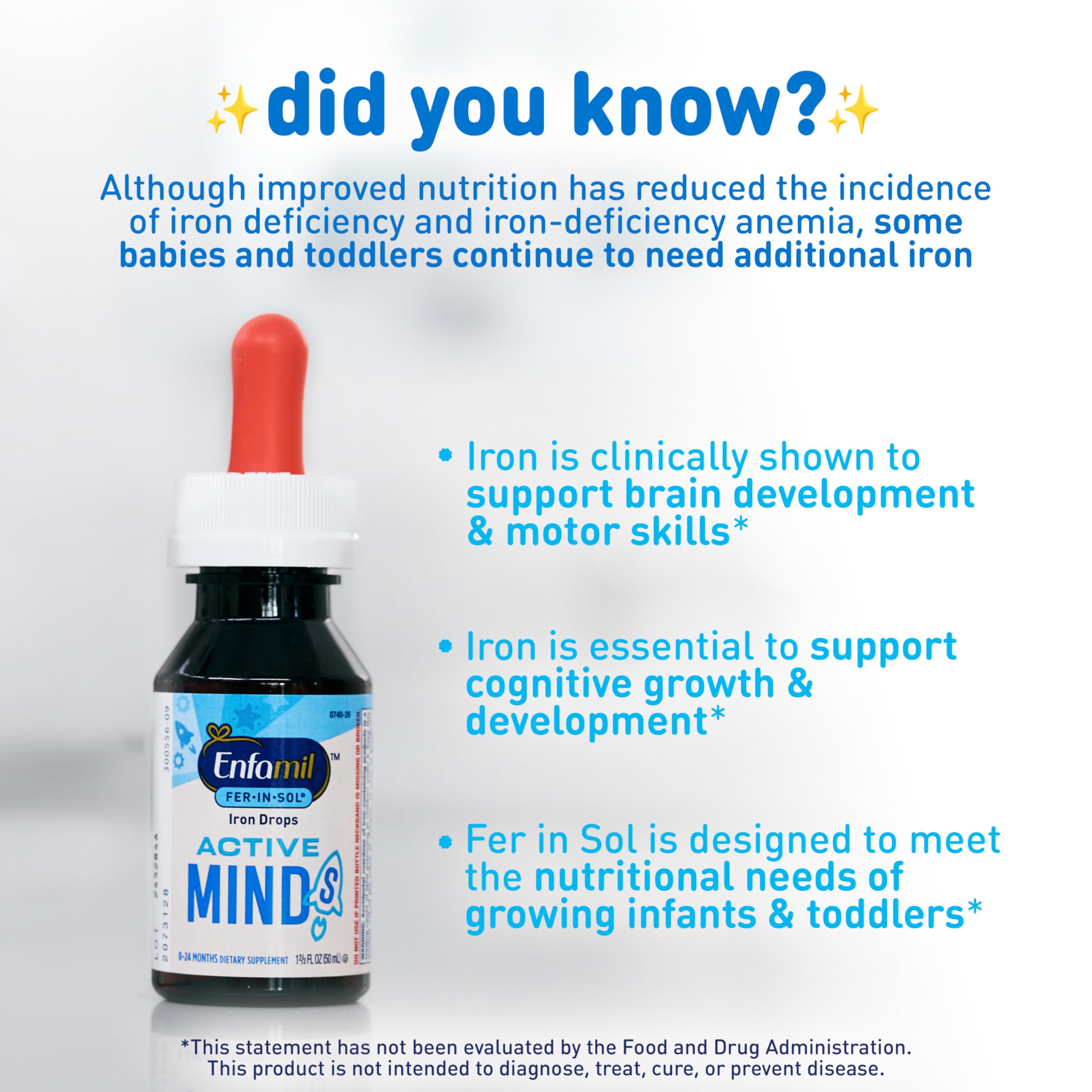 Enfamil Fer-in-Sol Iron Supplement Drops for Infants, 50 mL Dropper Bottle