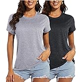 MAGCOMSEN Women's Short Sleeve Quick Dry T-Shirt Cool Wicking Moisture Workout Athletic Hiking Running Yoga Gym 2 Pack