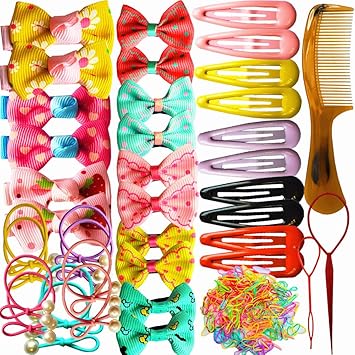 Amazon.com: Juego de accesorios para el pelo de niña pequeña, incluye clips de lazo de bebé de 2.0 in, clips de broche, pinzas para el pelo pequeñas, soportes para coletas, peine y