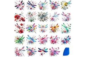 ZMRU 24 Sheets of Watercolor Style Rub on Transfers for Crafts - Perfect for Glass, Porcelain, Leather, Canvas, and Fabric Projects - IOD Transfers Included,3 * 3inch (Colorful Dragonfly)