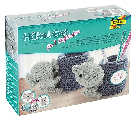 folia 23949 - Häkelset Stiftehalter Elefant oder Nilpferd, ca. 9 x 15 cm