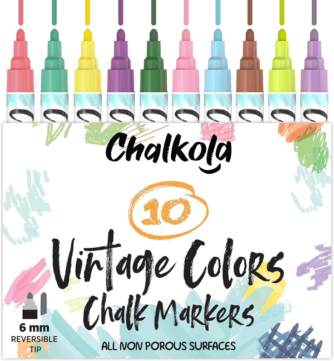 Liquid Chalk Markers for Chalkboard, Blackboards, Window, Bistro (10 Vintage Colors) - Bold Dry Erase Marker Pens | 6mm Reversible Bold & Chisel Nib : Office Products