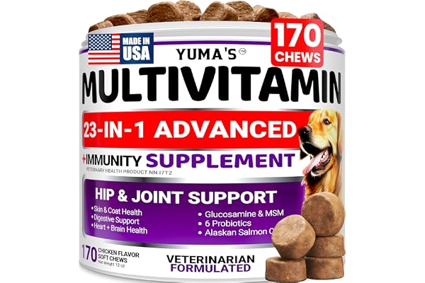 Dog Multivitamin Chewable with Glucosamine - 170 Chews - Dog Vitamins and Supplements 23 in 1 - Senior & Puppy Multivitamin f