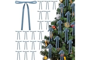 Glitinsel 24 Pcs Velvet Bows Christmas Tree Ornaments Vintage Double Faced Velvet Ribbon Bows for Tree Garland Wreath Indoor Outdoor Xmas(5 x 7 Inch,Width of 3/8",Dusty Blue)