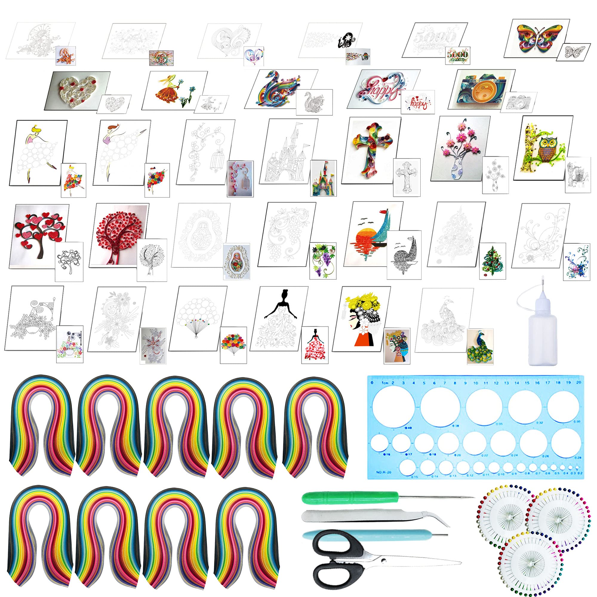 Woohome 48 PCS Paper Quilling Kit, Paper Quilling Making Drawing Design and Papers Quilling Tools for Quilling Art Paper DIY Drawing Handcraft Handmade, Home Decoration