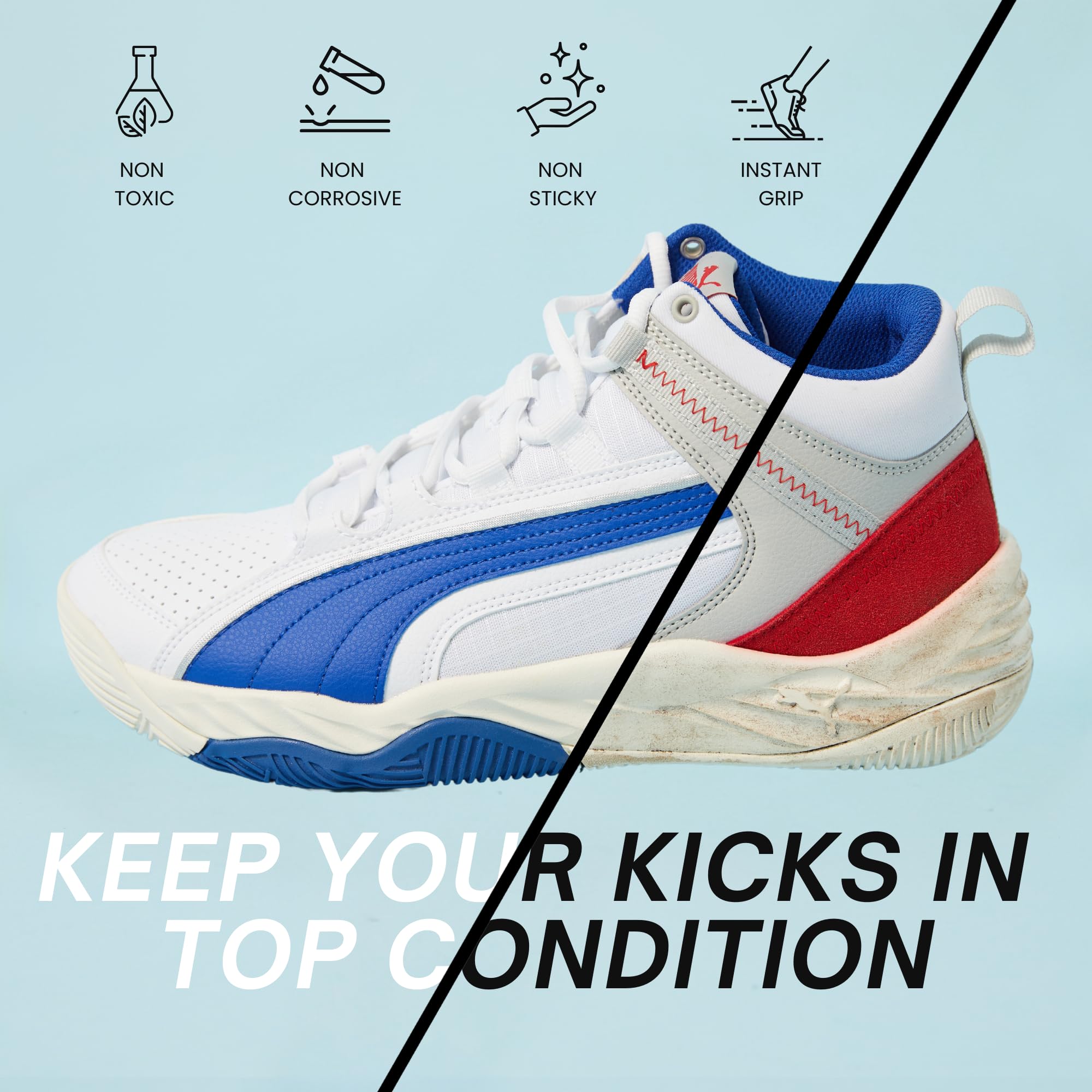 2 in 1 Sports Shoe Grip Spray with Sport Towel, Provides Traction & Rejuvenates Soles. Multipurpose Grip Spray for Cleaning & Improving Basketball Shoe Grip. Anti Slip & Performance Enhancer