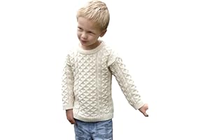Aran Crafts Kid's Irish Cable Knitted Crew Neck Sweater (100% Merino Wool)