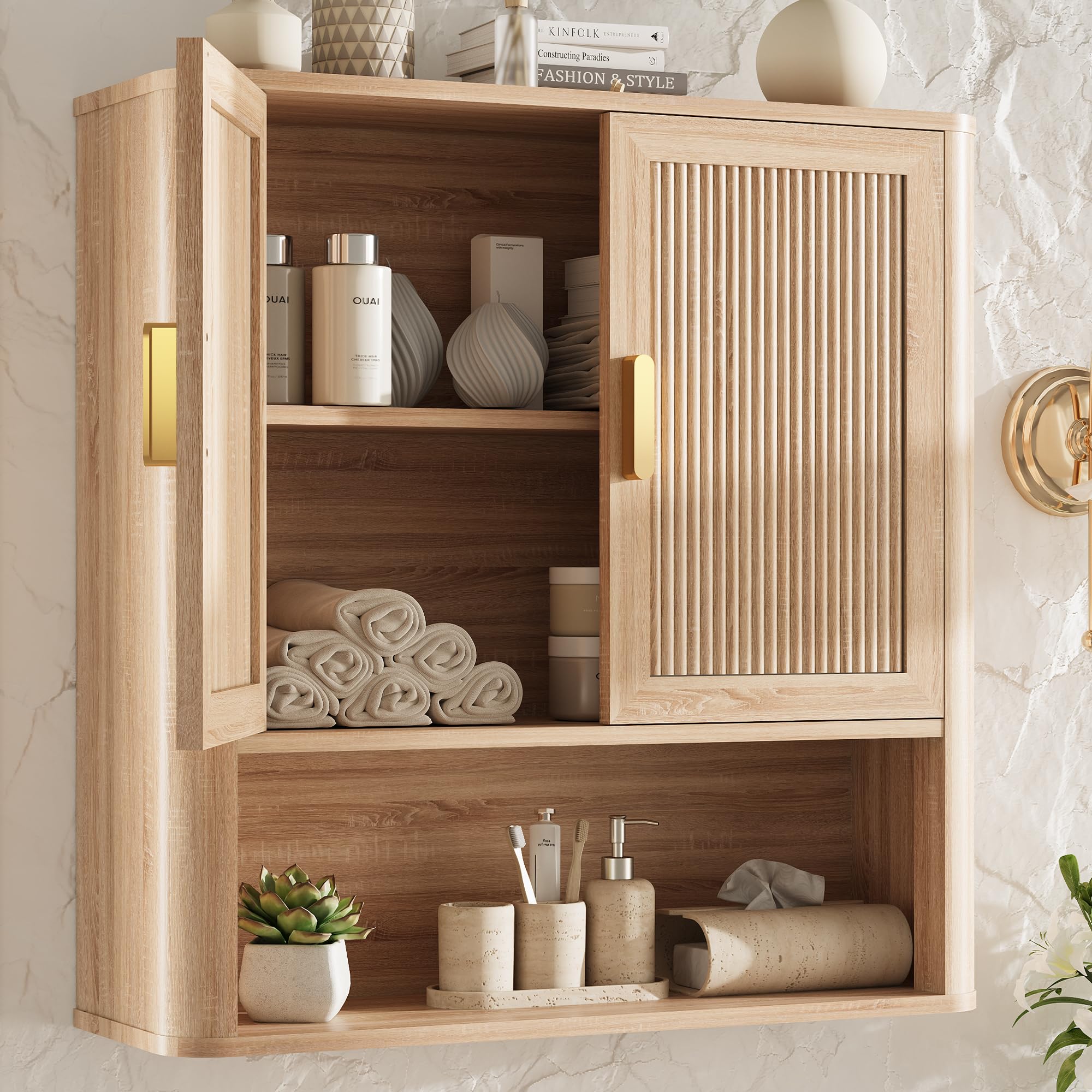 View 1 of **DARKER COLOR WOOD**
INNOD Bathroom Storage Cabinet, Medicine Cabinet with Adjustable Wood Shelf & Doors, Over The Toilet Storage Cabinet for Laundry Room & Kitchen & Living Room (Natural Oak)