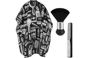 JANYUN Professional Barber Cape With Neck Duster Brush and Hairdressing Comb for Hair Cutting, Waterproof Salon Cape (Black P