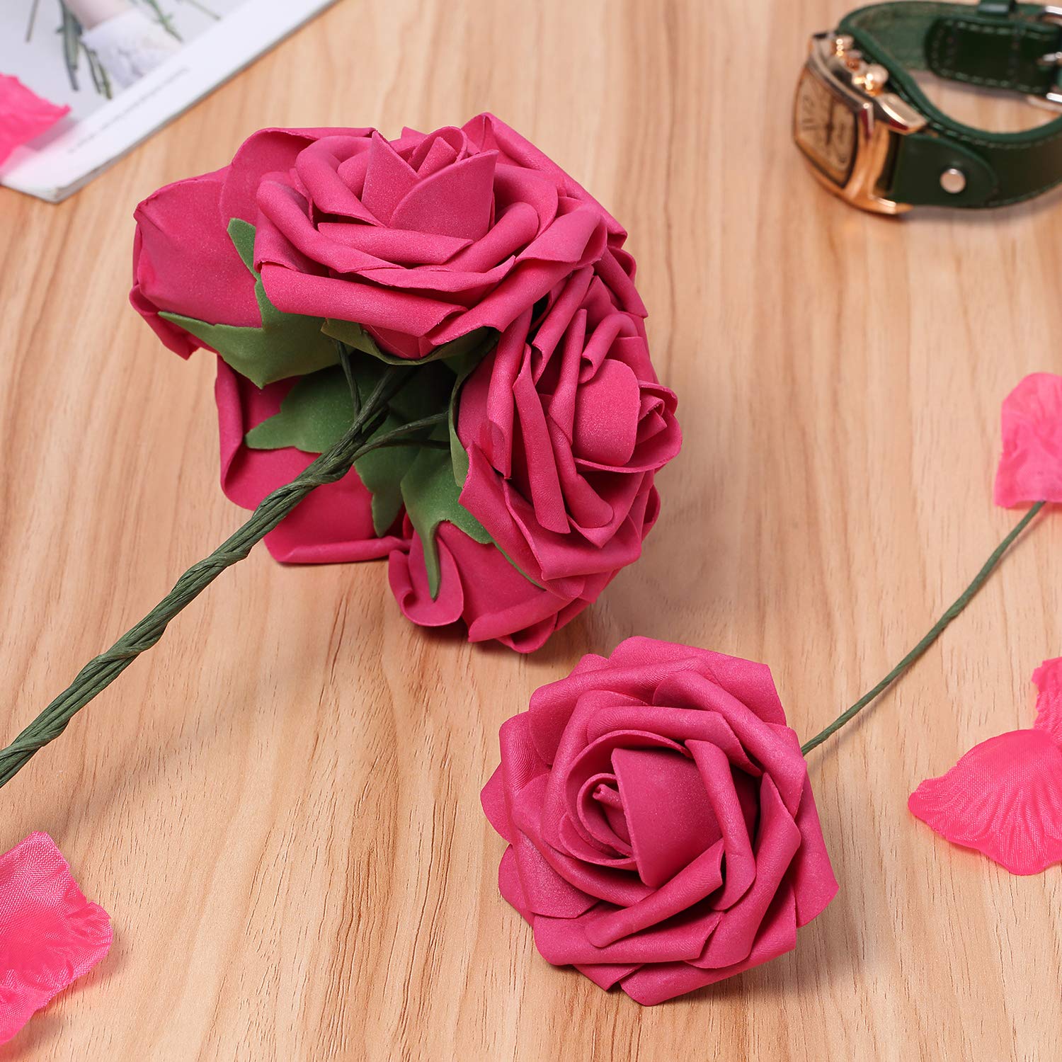 Bunny Lamb Artificial Roses Handcrafted Wedding Flowers for DIY Wedding Centerpieces Bridal Bouquet Flower Arrangement and Church Hotel Restaurant Home Decorations - 50pcs (Fuchsia Red)