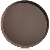 New Star Foodservice Non-Slip Tray, Plastic, Rubber Lined, Round (Brown, 18-Inch)