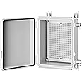 Gratury Junction Box, IP67 Waterproof Plastic Enclosure for Electrical Project, Hinged Grey Cover, Includes Mounting Plate and Wall Bracket 220×170×110mm (8.6"×6.7"×4.3")