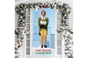 ARSEMICA Buddy The Elf Christmas Door Cover, Omg Santa I Know Him Porch Sign for Outdoor Decorations, Funny Elf Photo Booth Background Banner, Christmas Party Decor Supplies, 70.8x35 Inch