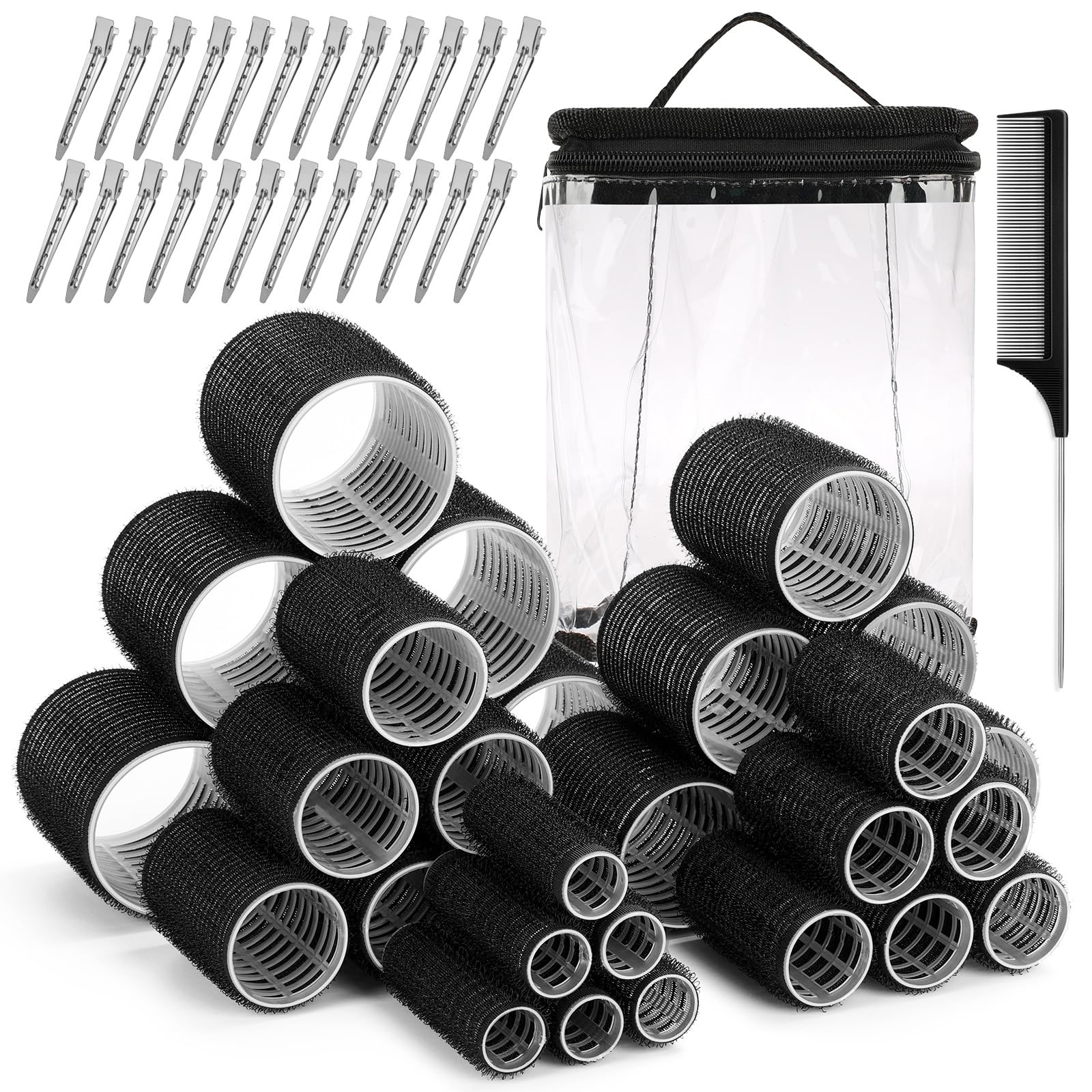 Photo 1 of 56 Pcs Hair Rollers Set for Blowout Look Long Hair, 30Pcs Rollers Hair Curlers in 5 Sizes with 24 Pcs Clips and Storage Bag for Long Medium Short Hair Volume