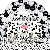 Cow Print Birthday Party Decorations, Cow Theme Balloon Garland Kit Black And White, Cow Happy Birthday Backdrop, Tablecloth, Cow Party Supplies for Boys and Girls