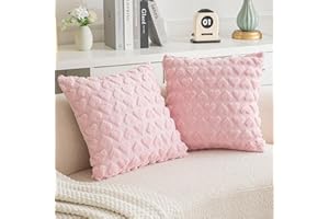 AQOTHES Set of 2 Heart Love Cute Pink Decorative Valentines Throw Pillow Covers 18x18, Soft Plush Faux Fur Wool Pillow Covers for Couch Sofa Home