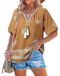 Chvity Peasant Blouses for Women Dressy Tie Front