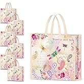NymphFable 6 Pack Reusable Dragonflies Garden Shopping Bags - Waterproof Tote Bags 50LBS