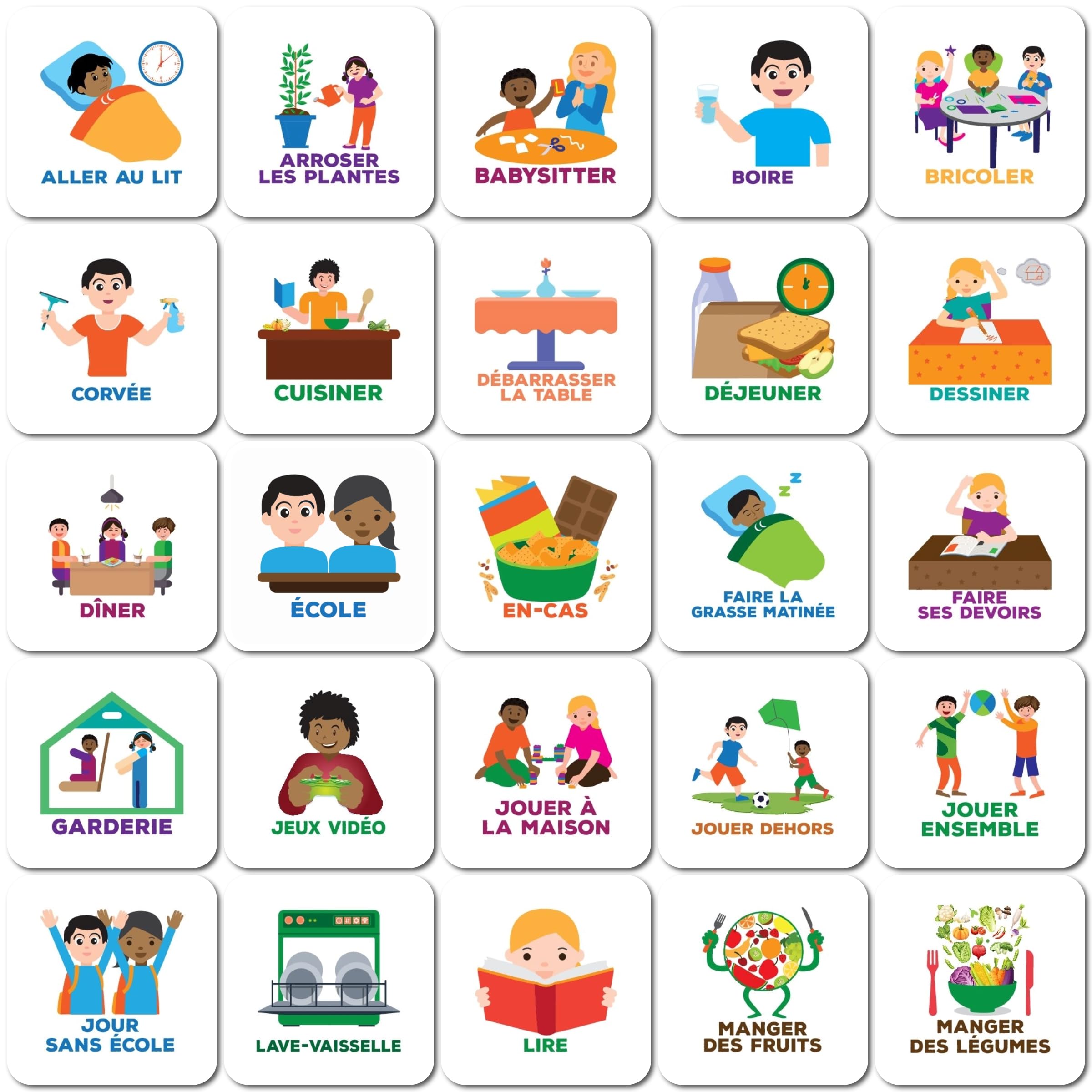 Smarfer - Magnetic Pictograms for Weekly Planner Board - 50 Pieces - French - Kids - Daily Routine - Autism Planner - Magnets - Educational Calendar