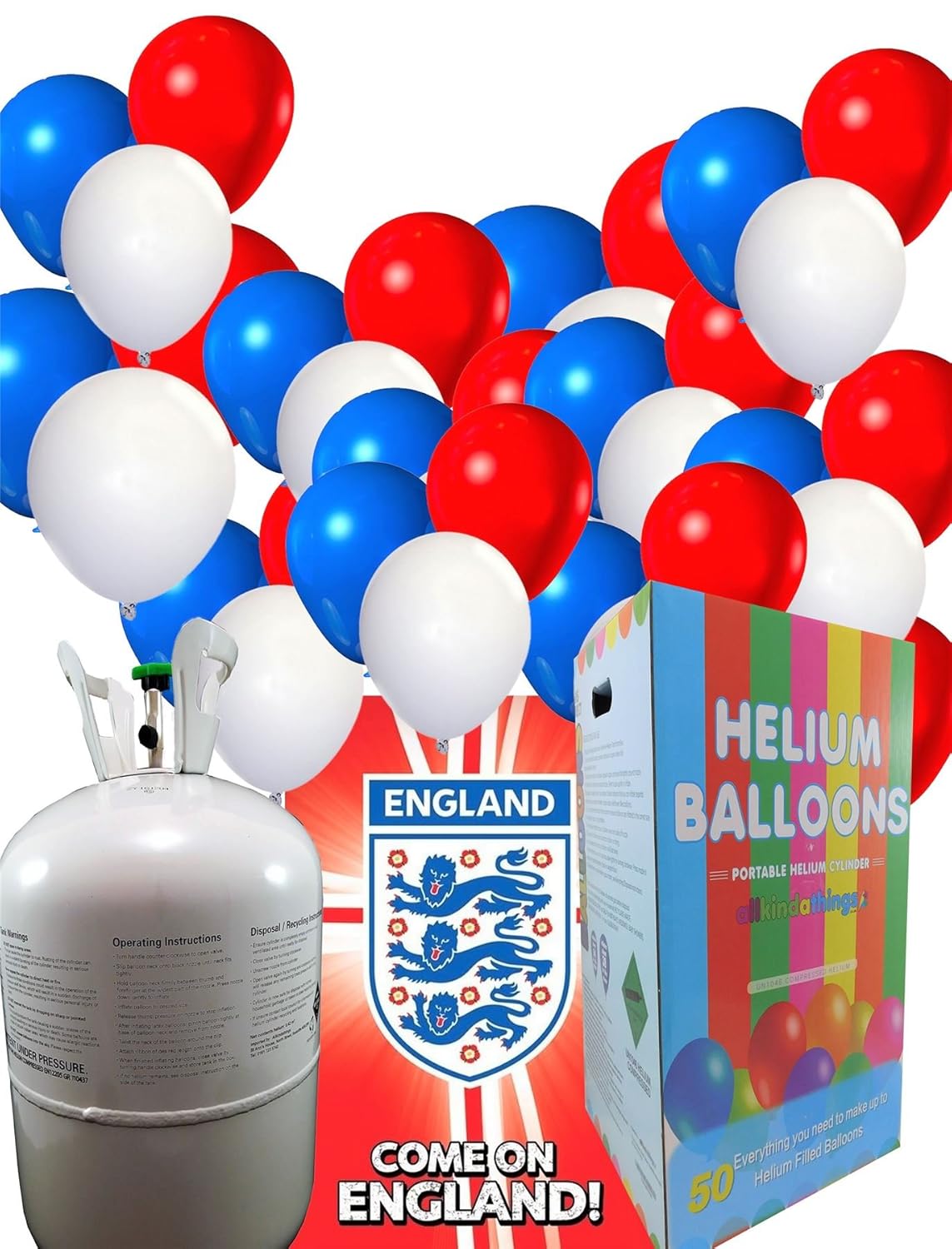 Allkindathings Disposable Helium Gas Canister with Red White and Blue